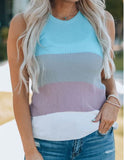 Cara Skye Blue Colour Block Striped Knit Tank Top